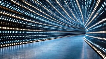 A tunnel with lights and a long line of lights photo