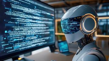 A robot is working on a computer screen photo