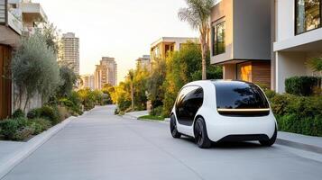 The autonomous car is driving down a street photo