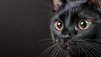 A close up of a black cat with big eyes photo