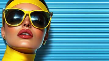 A woman in sunglasses and a yellow top photo