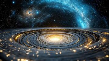 A spiral galaxy with a black hole in the center photo