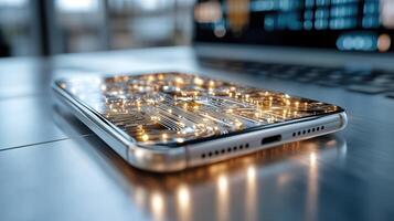A smartphone with a circuit board on top photo