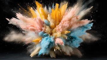 vibrant explosion of color with dynamic hues of pink, blue, and yellow photo