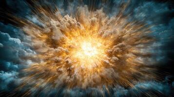 Explosive burst of fire and smoke creating dramatic scene photo