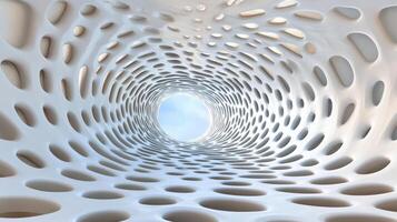 Futuristic geometric tunnel with soft light and organic shapes photo