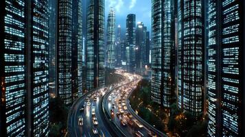 A city street with cars driving on it photo