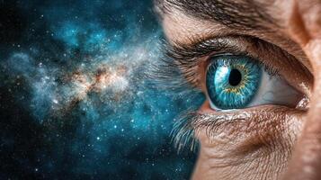 The eye of a man looking at the galaxy photo
