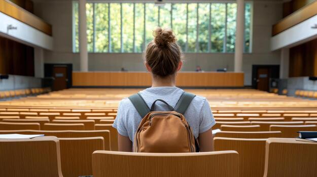 estudiante se sienta en Universidad conferencia sala, Listo a aprender y contratar foto