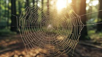 A spider web in the middle of a forest photo