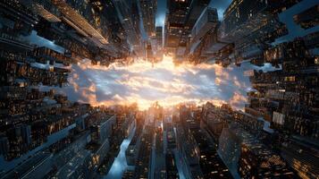 The sky is above a city with skyscrapers photo