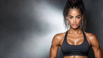 A beautiful woman in a sports bra top photo
