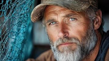 A man with a beard and hat looking at the camera photo