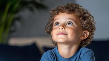 A young boy looking up at something photo