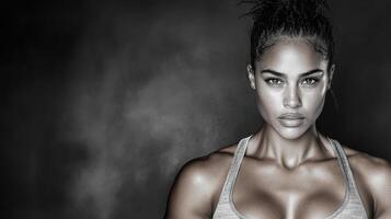 A woman with a big chest and a black background photo