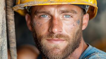 A man with a beard and blue eyes photo