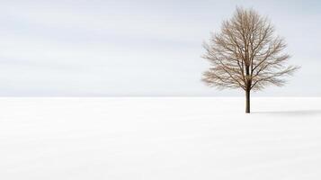 A lone tree stands in the middle of a snow covered field photo