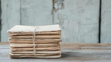Old letters stacked neatly, tied with twine, evoke nostalgia and history photo