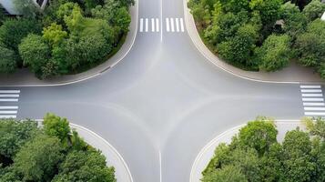 Aerial view of roundabout surrounded by lush greenery and crosswalks photo