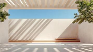 minimalist architectural space with natural light and shadows photo