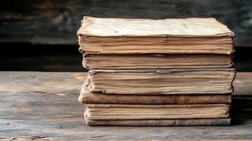 Old books on a wooden table photo