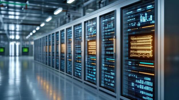 A row of servers in a data center photo