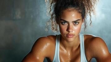 A woman with wet hair and a muscle shirt photo