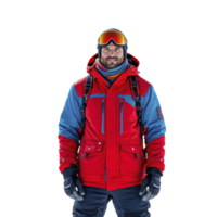 A man in a red and blue ski jacket png