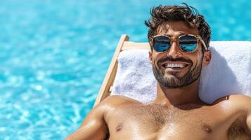 A man in sunglasses laying on a sun lounger photo