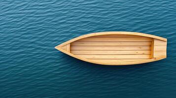 classic wooden boat floating on deep navy water, evoking tranquility photo