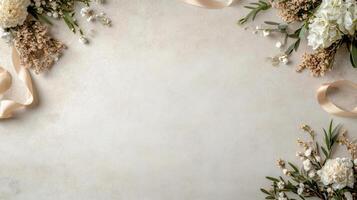 serene floral arrangement with soft ribbons on neutral background photo