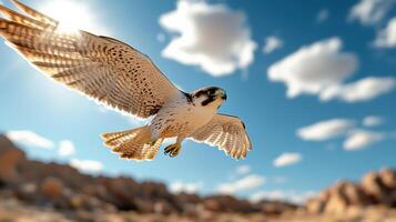 majestic falcon soaring through clear blue sky with clouds photo