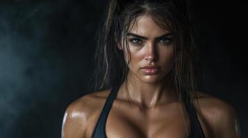 Empowered woman in gym, showcasing strength and determination photo