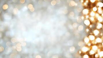 Soft golden bokeh lights create dreamy, festive background effect photo