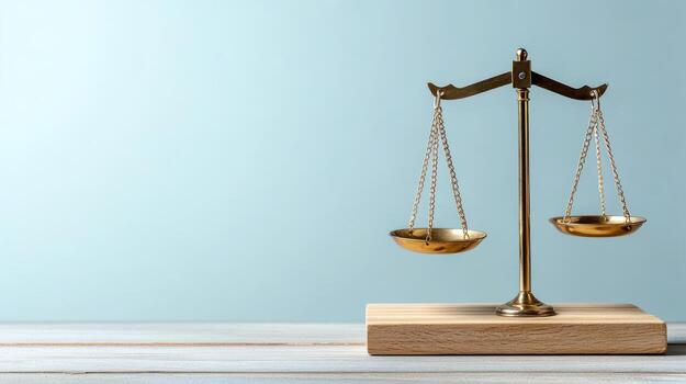 financial balance scale symbolizes justice and equality in serene setting photo