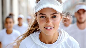 confident female coach leading sports team, showcasing teamwork and motivation photo