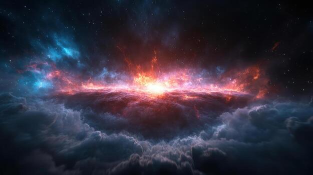 stunning cosmic view of galaxy surrounded by vibrant clouds and stars photo