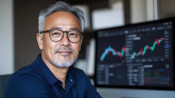 business leader analyzing market trends with AI insights photo
