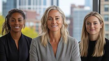 Empowered women in modern office setting, showcasing teamwork and leadership photo