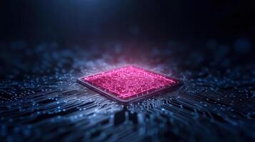 glowing microchip on circuit board, symbolizing technology and innovation photo
