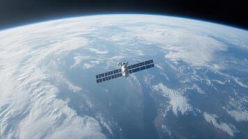futuristic space hotel orbiting Earth, offering guests stunning views photo