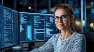 business intelligence analyst working on complex data analysis, showcasing focus and expertise photo