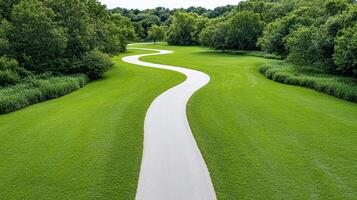 winding road through lush greenery creates serene countryside scene photo