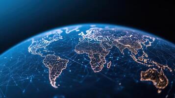 digital representation of Earth showcasing illuminated continents and interconnected networks photo