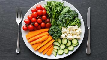 Fresh vegetables arranged on plate, showcasing vibrant colors and healthy options photo