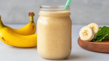 creamy banana smoothie with refreshing taste, perfect for healthy snack photo