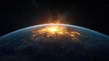 breathtaking view of Earth from space, showcasing vibrant glow over surface, evoking wonder photo