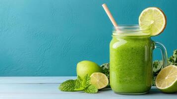 Refreshing green smoothie made with fresh ingredients like mint and lime photo