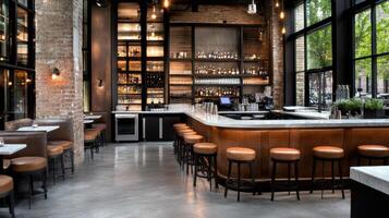 sophisticated bar featuring modern design with vintage elements, showcasing stylish atmosphere photo