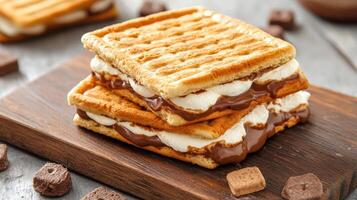 Delicious dessert with layers of chocolate and cream between crispy wafers photo